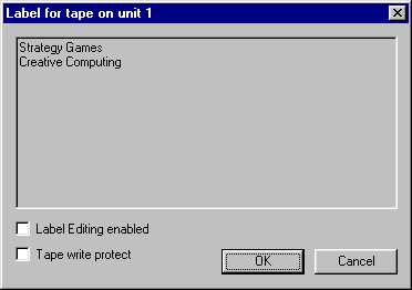 screenshot of tape label dialog