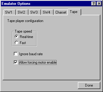 screenshot of emulator tape options dialog